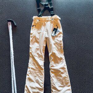 NEW Goldwinn Ladies White Ski Fitted Pants GTEC Stretch W/Black Suspenders